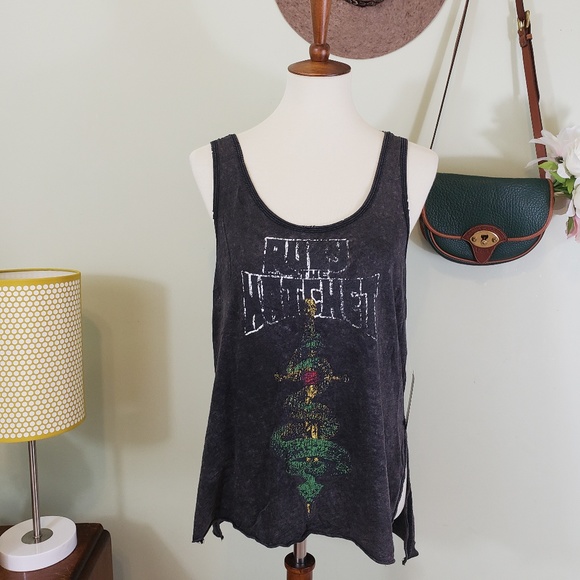 Free People Tops - Free People Distressed Dark Grey Graphic Tank NWT
